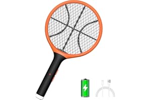 LUOJIBIE Electric Fly Swatter, Bug Zapper Racket Rechargeable Mosquito Zapper Handheld Fly Zapper with Hanging Ring for Home Indoor Outdoor, Large Size-1 Pack