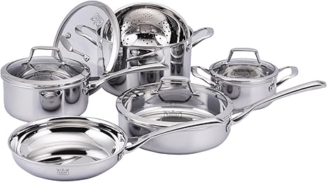 Amazon Com Kucht Culinary Professional 3 Ply Cookware Set 10 Piece Stainless Steel Kitchen Dining