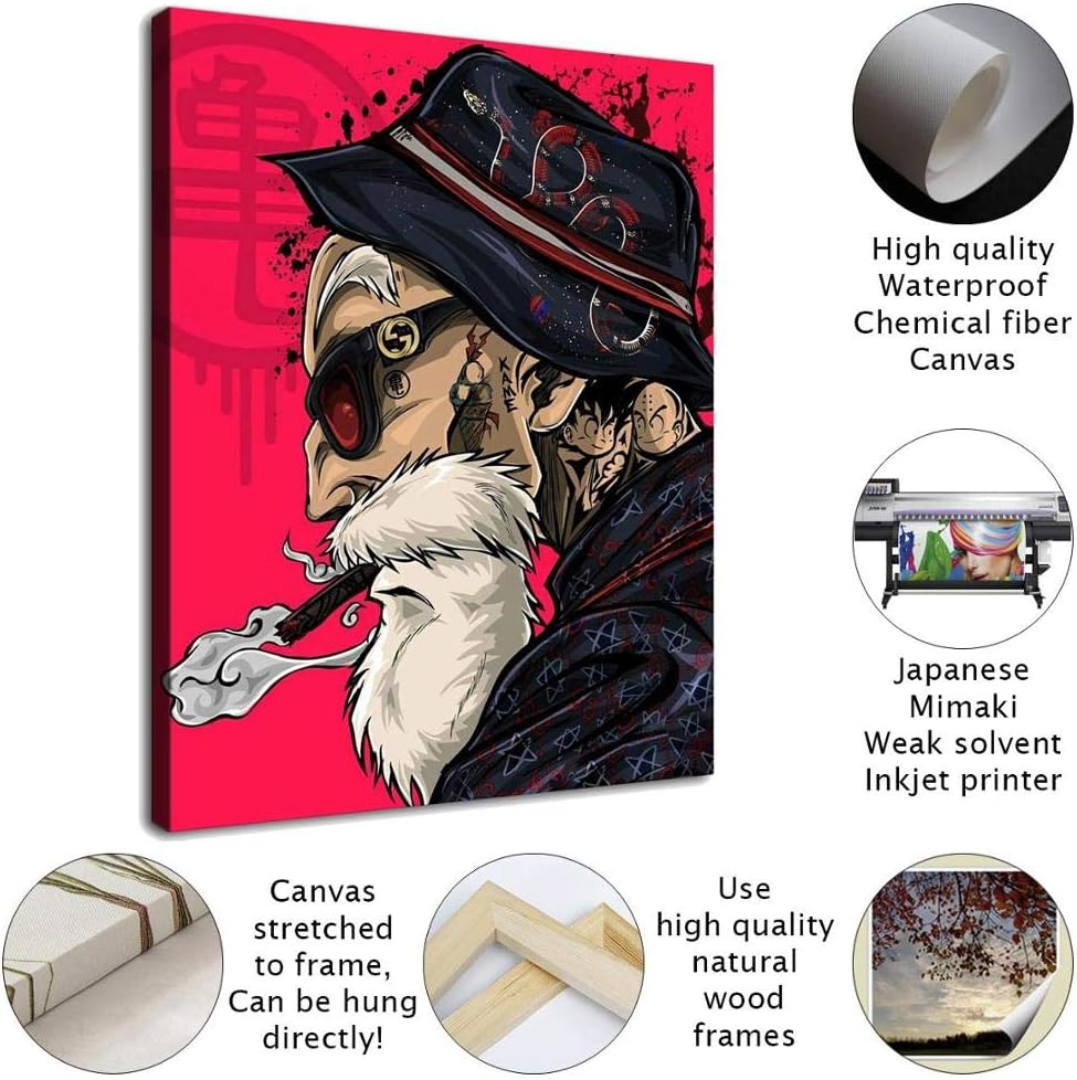 HD Canvas Prints Dragon Ball Master Roshi Picture Home Room Wall Art Decor Movie Poster Art Giclee Prints Canvas Artwork for Living Room Wall Decoration with Frames/Frameless (Framed,24