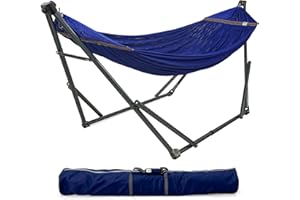 Tranquillo Camping Hammock and Stand, Collapsible Camping Hammock and Stand, 600 lbs Capacity Foldable Hammock for 2 Persons, Premium Noiseless No Screws Heavy Duty Multifunctional Stand, Blue