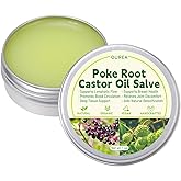 Poke Root Castor Oil Salve, Organic Lymphatic Support Massage Balm, Deep Tissue Ointment for Cyst, Boils, Breast, Fibroids, Swollen Lymph Nodes & Joint, Natural, Vegan - 1 Oz