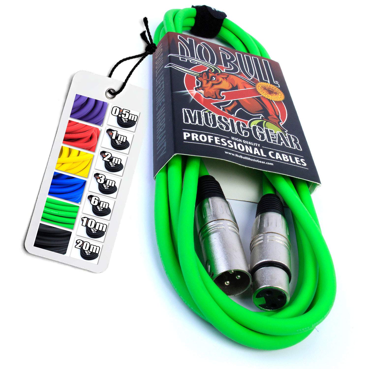 No Bull Nordell Music Gear' Premium XLR Cable (Green, 1m): Achieve a Clearer Audio Signal with Balanced Male to Female Microphone Lead, plus Cable Tie