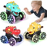 MOONTOY 3 Pack Monster Truck, Light Up Dinosaur Car Toys for 1 Year Old Boys, Press and Go Cars for Toddlers 1-3, Baby Toys 1