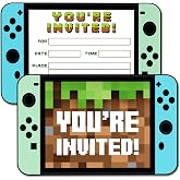 Pixel Birthday Party Invitations with Envelopes for Boys Game Theme 20pcs | 4X6in Retro Pixel Art Design with Bright Graphics Double-sided Sturdy Fill-in Cards Great for Boys Video Game Birthday Party
