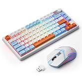 BlueFinger 75% Wireless Gaming Keyboard and Mouse with Smart Display, Rechargeable Light Up Wireless Keyboard with Knob Control, RGB Backlit Gaming Mouse for Mac Laptop Computer PC Gamer