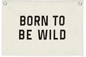 MOFUYU Born To Be Wild Linen Canvas Banner, Boys Kids Room Wall Hanging Banner Flag Decor for Playroom Bedroom Nursery, 30x20 Inch