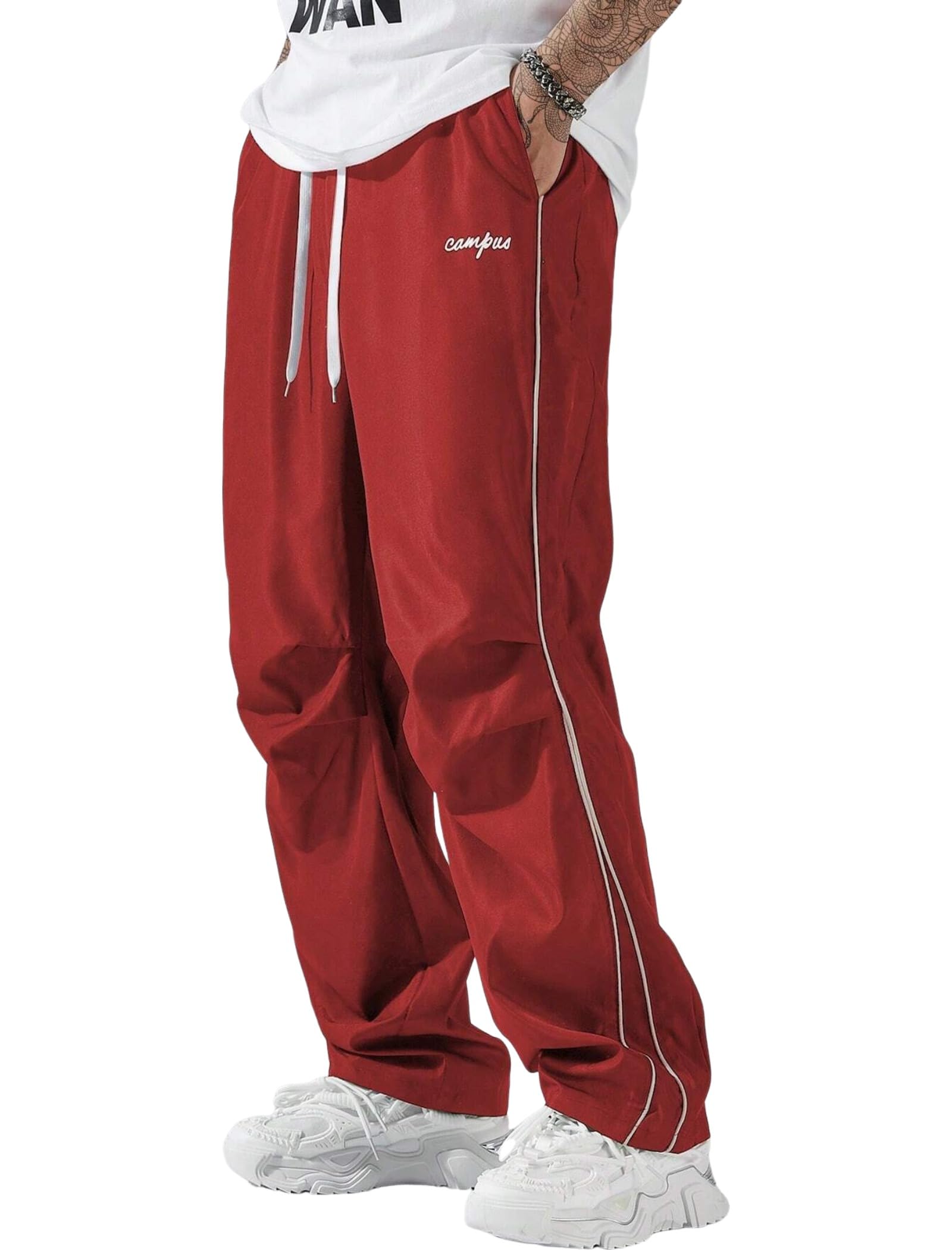 Photo 1 of ZAFUL Men's Parachute Sweatpants Y2k Baggy Track Pants Drawstring Wide Leg Casual Trousers Streetwear(1-Red, L)