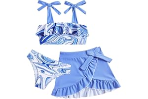 ALISISTER Girls Swimsuit 3 Piece Bathing Suits Flounce Bikini Tankini Set Beach Swimwear with Cover Ups Skirt for 3-8 Years