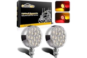 Partsam 2pc 3" Red/Amber Double Face Chrome Round Pedestal Lights 30 LED Sealed Clear Lens Fender Mount Stop Turn Tail Lights