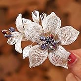 Kesvb Flower Bride Hair Clip Sliver Crystal Hair Barrettes Leaf Hairpins Prom Wedding Hair Accessories for Women