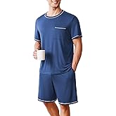 Ekouaer Men's Pajamas Set Casual Short Sleeve Shirts and Shorts Soft 2 Piece Loungewear With Pockets