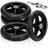 Covzoe 4 Pack 6 Inch Replacement Wheelchair Wheels with 4 Axles | Anti Slip Solid Walker Wheels, Heavy Duty Caster Roller Wheel Accessories, Safe Rolling for Most Floors, Black