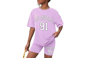 CRISONE Girls Clothes Summer Outfits Graphic Letter Print Tee Shirt + Biker Shorts 2Pcs Clothing Set 7-16T