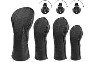 Golf Club Head Covers 3 Wood Headcover Set Premium Leather for Woods, Driver Fairway(FW) Wood Hybrid(UT) with Number Tags 4pc