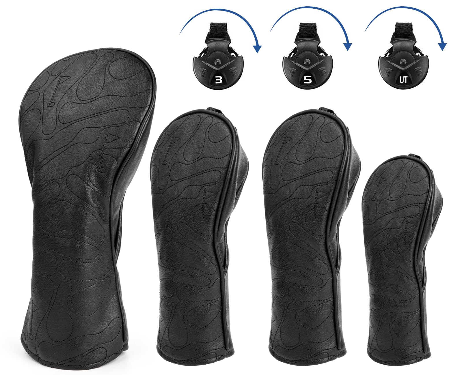 Photo 1 of Golf Club Head Covers 3 Wood Headcover Set Premium Leather for Woods, Driver Fairway(FW) Wood Hybrid(UT) with Number Tags 4pcs & 1pcs (4pcs(DR+FW+FW+UT))