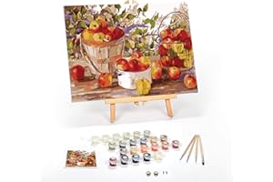 Ledgebay DIY Paint by Numbers Kit for Adults Framed Canvas: Beginner to Advanced Number Painting Kit - Kits Include Acrylic Paints, (4) Brushes & Tabletop Easel (Apple Harvest, 16" x 20" Framed)