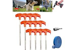 DASHENRAN 8 Screw in Tent Stakes,Tent Stakes Heavy Duty Screw,Hex Pegs Drillable Tent Stakes Screw in Ground Anchors with 1 Hex Head Driver,Metal Stakes for Trampoline,Tent,Canopy,Dog Anchors (4, Yellow)