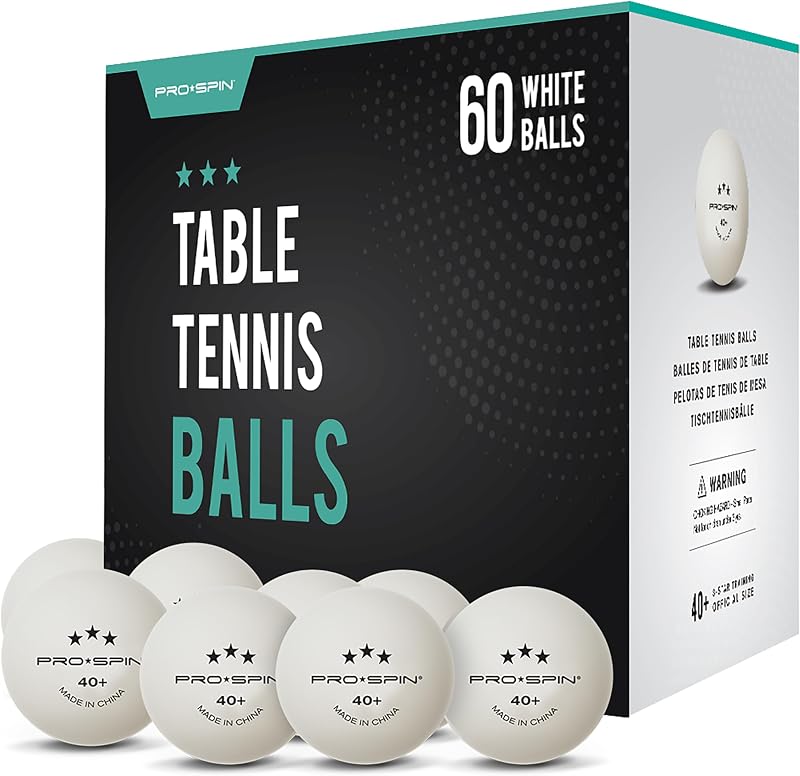PRO-SPIN Ping Pong Balls 3-Star White 60 Pack ABS Training Ball 40+