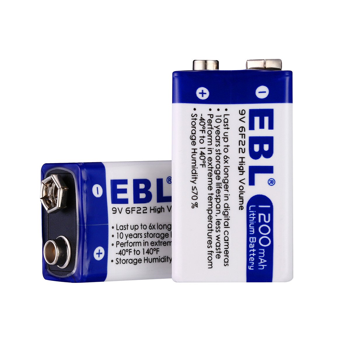 EBL 9V Block 1200mAh Lithium Batterie 6xLonglife 2 Stück