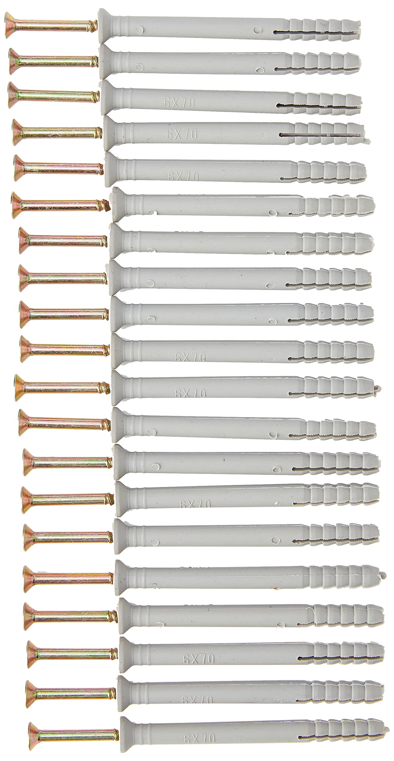 Merriway BH05917 (20 Pcs) Hammer Type Solid Wall Fixing with Nylon Plug, M6 x 70mm (1/4 inch x 2.3/4 inch) - Pack of 20 Pieces, White