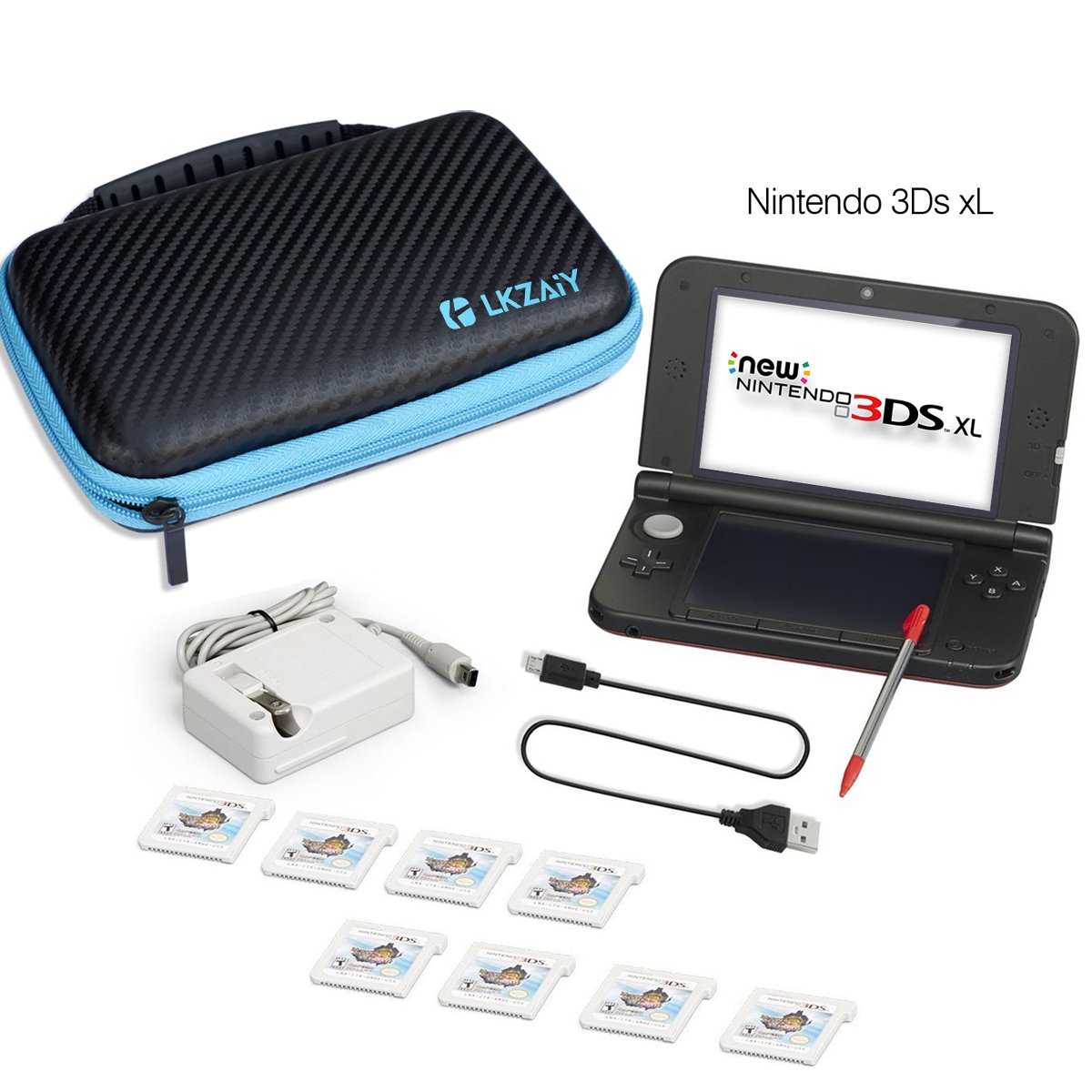 LKZAIY New Nintendo 3DS XL and 2DS XL Travel Carrying Case - Fits Wall Charger - Includes XL Stylus, 8 Game Storage, Accessories Pocket, Hard Shell and Screen Cloth(Black)