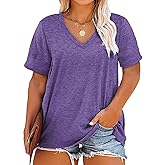 Plus Size V Neck T Shirts Women Short Sleeve Tops Casual Summer Tshirts Loose Fit Tee