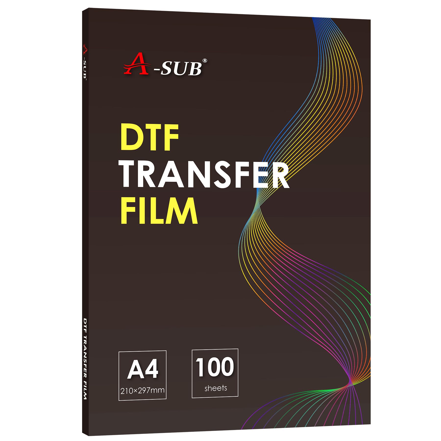 A-SUB DTF Transfer Film - 100 Sheets A4 DTF Film for Sumblimation or DTF Inkjet Printer, Double Sided Matte Direct to Film Transfer Paper for T Shirts and All Fabrics