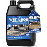 YKF High Gloss Wet Look Stone Sealer, Clear Water-Based Color Enhancing Paver and Concrete Sealer for Outdoor Stone, Patio, Driveway, Brick and Masonry, 1 Gallon
