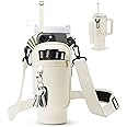 BILTRTE Water Bottle Carrier Bag for Stanley 40oz Tumbler with Phone Pocket, Water Bottle Holder Pouch with Adjustable Strap & Straw Cover, Stanley Cup Accessories