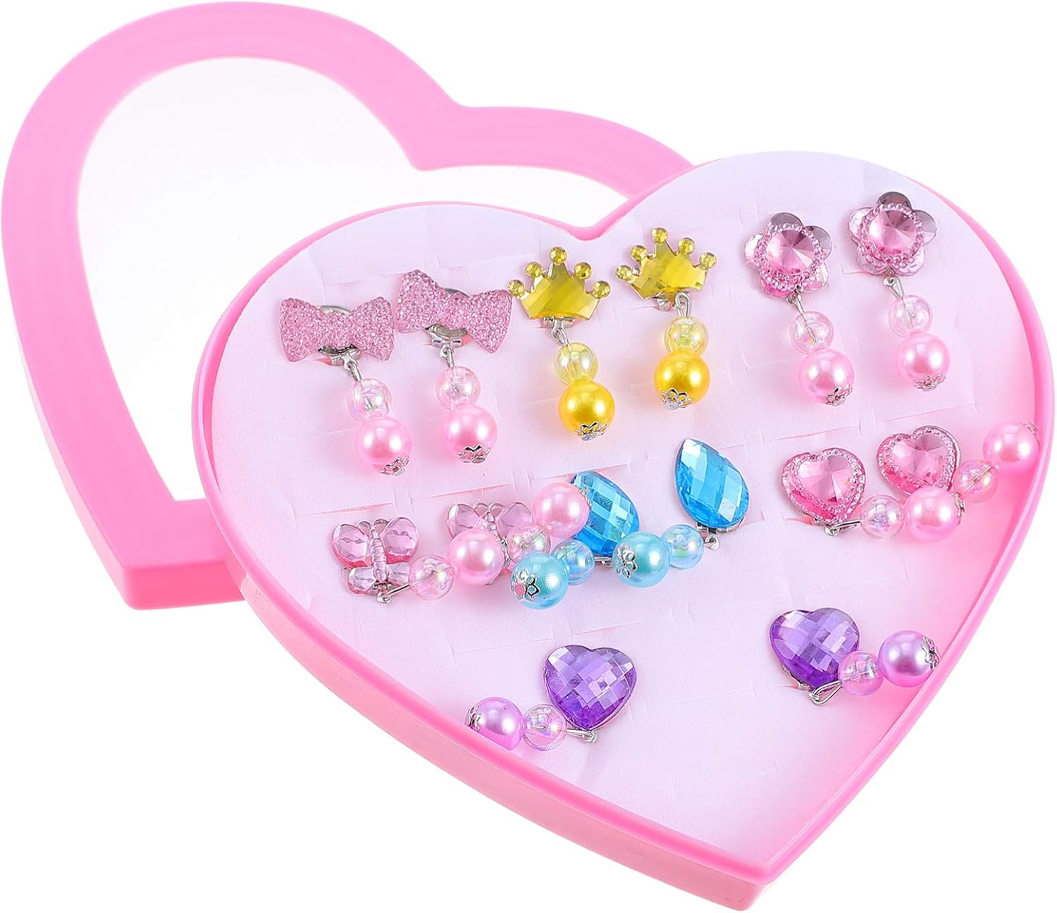 NUOBESTY Little Girl Earrings Pearl Diamond Earrings Heart Bowknot Flower Teardrop Ear Studs