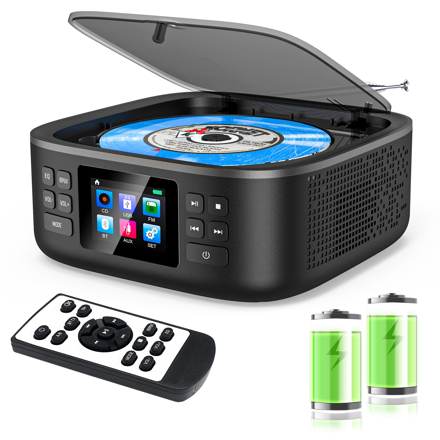 Tragbarer CD Player mit Bluetooth Akku CD-Player Tragbar mit Lautsprecher