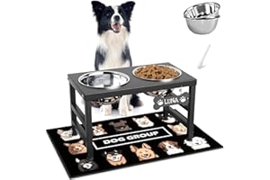 ADENGL Elevated Dog Bowls, 10" Tall Height, Raised Bowl Stand with 2 Stainless Steel Food Feeder Bowls (58oz) and Spill-Proof Mat for Medium Large and Small Breeds