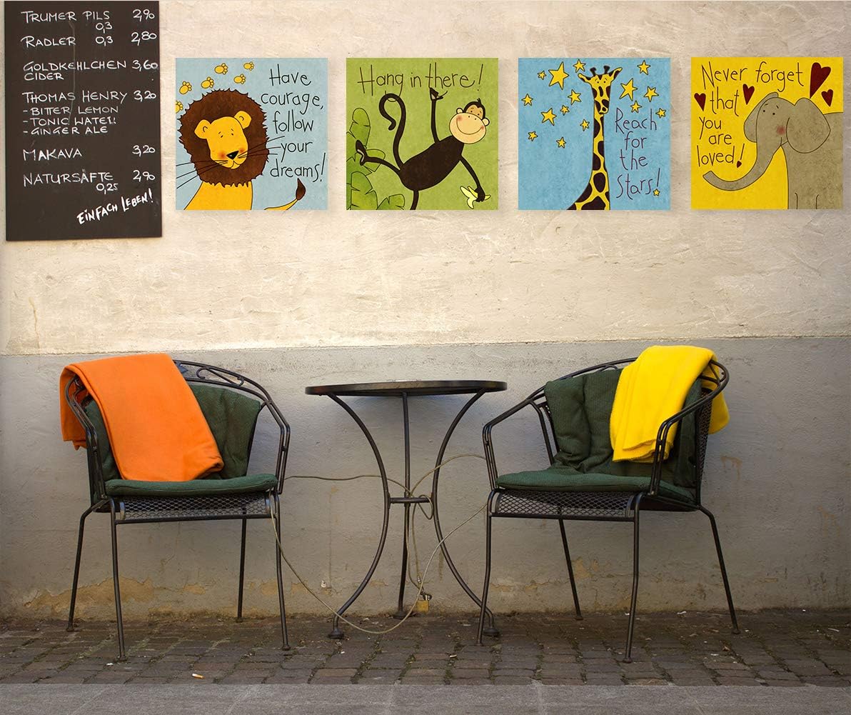 Biufo Safari Animals Wall Art Canvas Paintings Positive Quotes Woodland Print Pictures for Kids Baby Playroom Decor Artwork Gift, Framed 16x16 Inches: Posters & Prints