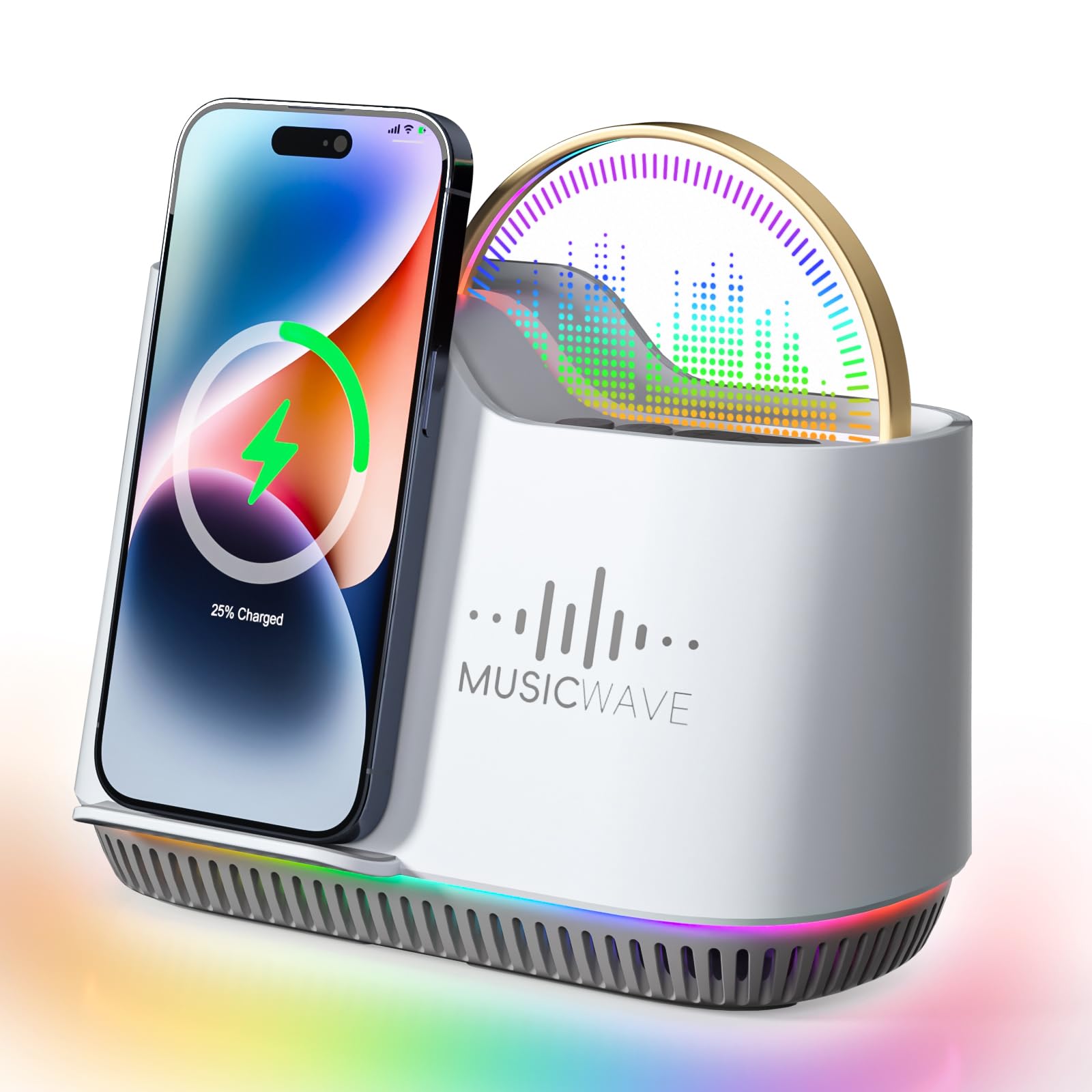 Photo 1 of Night Lights Bluetooth Speaker, 15W Wireless Charger with Phone Holder, Touch Control Bedside Lamp with Dynamic Colored Music Light, Dimmable Light Room Decor for Teenage Girls Boys Gifts