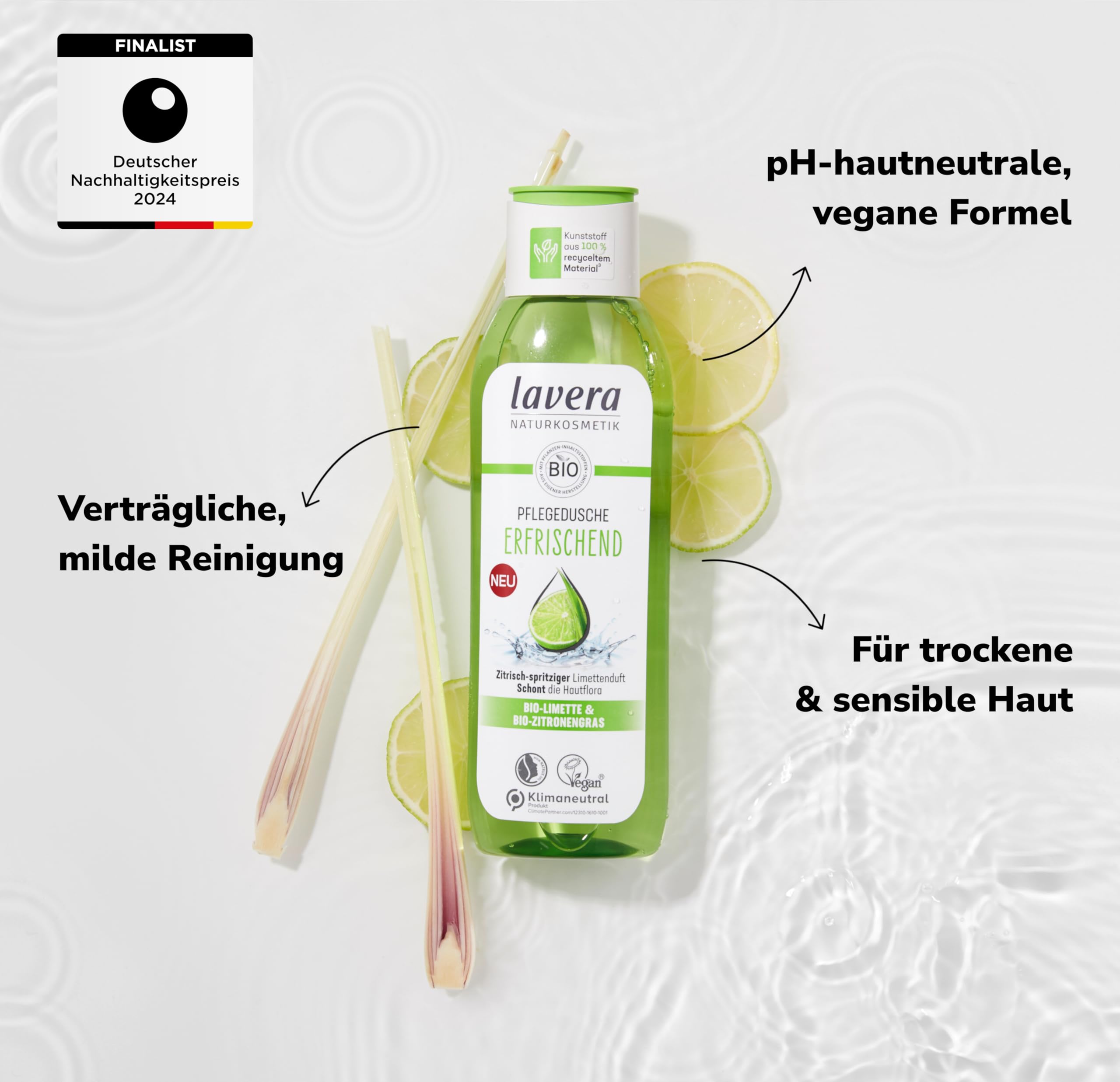 lavera Pflegedusche Erfrischend – sanfte Reinigung mit Bio-Limette & Bio-Zitronengras, belebt die Sinne und schenkt Frische – vegan & dermatologisch getestet – 250 ml 3