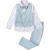 DISAUR Boys Dress Clothes 5-Piece Formal Suit Set, Vest, Pants, Dress Shirt, Bowtie and Boutonniere Kids Wedding Outfit