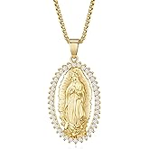 18K Gold Plated Virgin Mary Necklace - Virgen De Guadalupe Mother Mary Our Lady of Guadalupe Pendant Amulet for Women Jewelry Gift