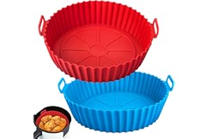 Viretec 2 Pack Air Fryer Silicone Liners, Reusable Silicone Bowl Basket Fit for 3 to 5QT Air Fryer, Replacement of Flammable Parchment Paper, Baking Tray Oven Accessories (Top 8in, Bottom 6.8in)