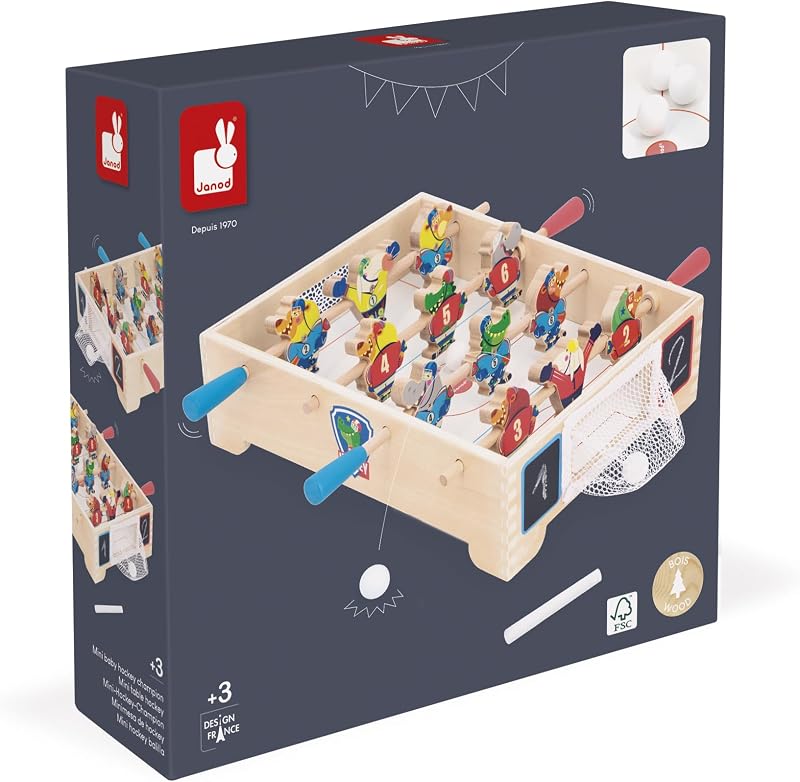Mini Mesa de Matraquilhos de Madeira para Crianças - Tema de Hóquei no Gelo - Desenvolve Troca e Partilha - Produto FSC - Desde 3 Anos - J03367