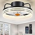 BYKISTOK Ceiling Fans with Lights - 13" Bladeless Flush Mount Ceiling Fans with Remote and Led Light, 3CCT 6 Speeds 2 Timer, Black Low Profile Ceiling Fan Light for Modern Indoor Bedroom