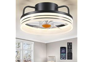 BYKISTOK Ceiling Fans with Lights - 13" Bladeless Flush Mount Ceiling Fans with Remote and Led Light, 3CCT 6 Speeds 2 Timer, Black Low Profile Ceiling Fan Light for Modern Indoor Bedroom
