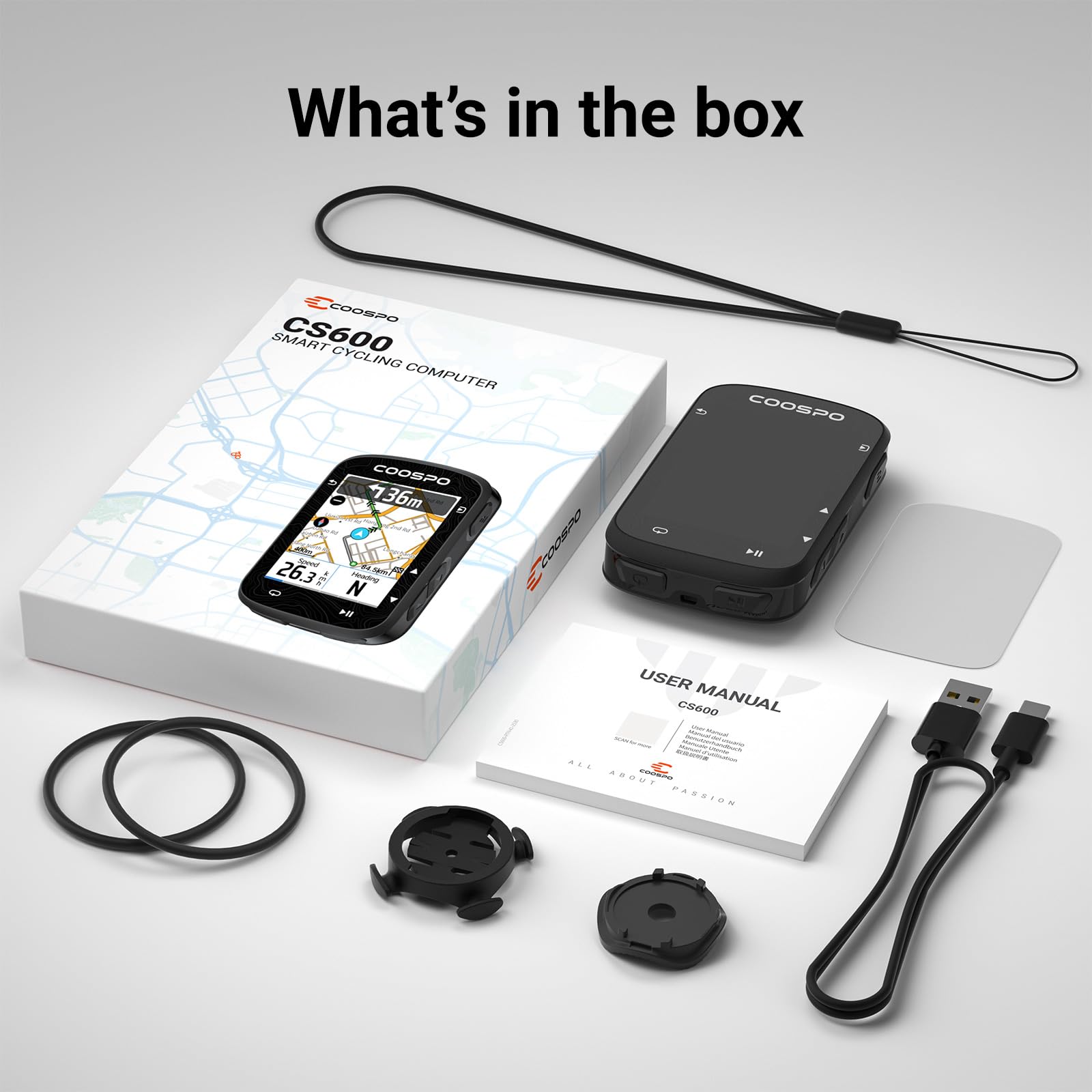 COOSPO Color Touchscreen GPS Bike Computer CS600, Wireless IPX7 Waterproof Cycling GPS Speedometer with Bluetooth/ANT+, Backlight Route Navigation, Support Bike Radar & 36H Battery Life