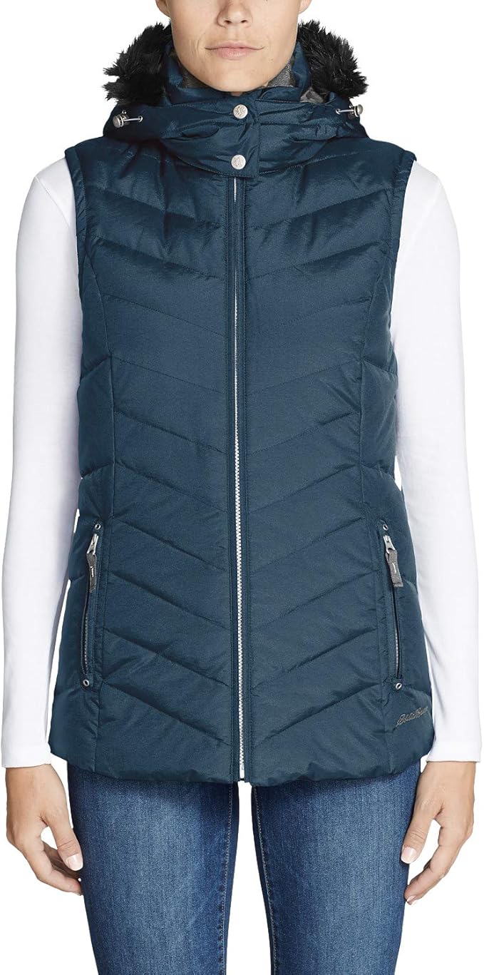 Amazon エディー バウアー Eddie Bauer エッセンシャルダウンリゾートベスト ダウンベスト レディース ネイビー Ps ベスト 通販