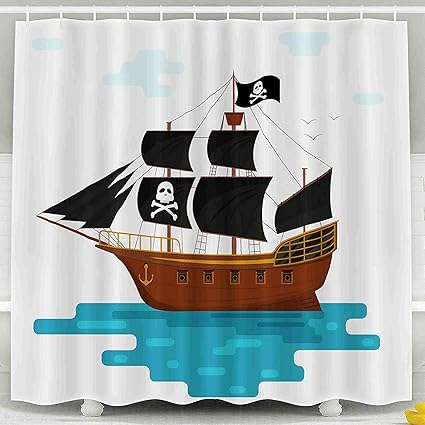 Amazon キッドシャワーカーテン フック付きシャワーカーテンセット 78 X 72インチ漫画海賊船海や海の風景コンセプト要素フラットデザインスタイルベクトル病悪い防水装飾浴室 シャワーカーテン ホーム キッチン オンライン通販