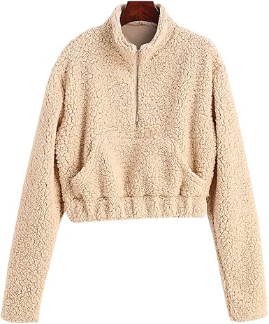 half zip fluffy faux shearling teddy sweatshirt