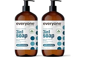 EVERYONE FOR EVERY BODY Everyone 3-in-1 Soap, Body Wash, Bubble Bath, Shampoo, 32 Ounce (Pack of 2), Pacific Eucalyptus, Coconut Cleanser with Plant Extracts and Pure Essential Oils