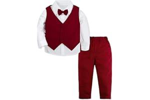 A&J DESIGN Baby Toddler Boys Gentleman Suit Set, 3pcs Outfits Shirts & Vest & Pants