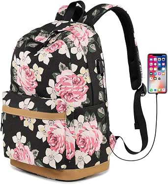 Amazon.com: Mochila para mujer Floral Universidad Estudiante Escuela  Portátil Mochila con Puerto de Carga USB, Negro), Af0100 : Ropa, Zapatos y  Joyería