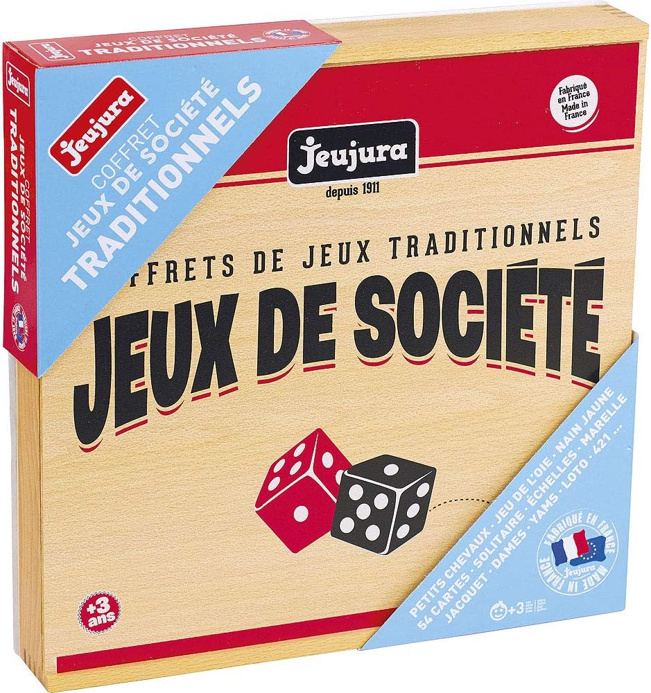 JEUJURA Coffret de Jeux de société traditionnels - Coffret en bois, Yellow, Small - Image 4