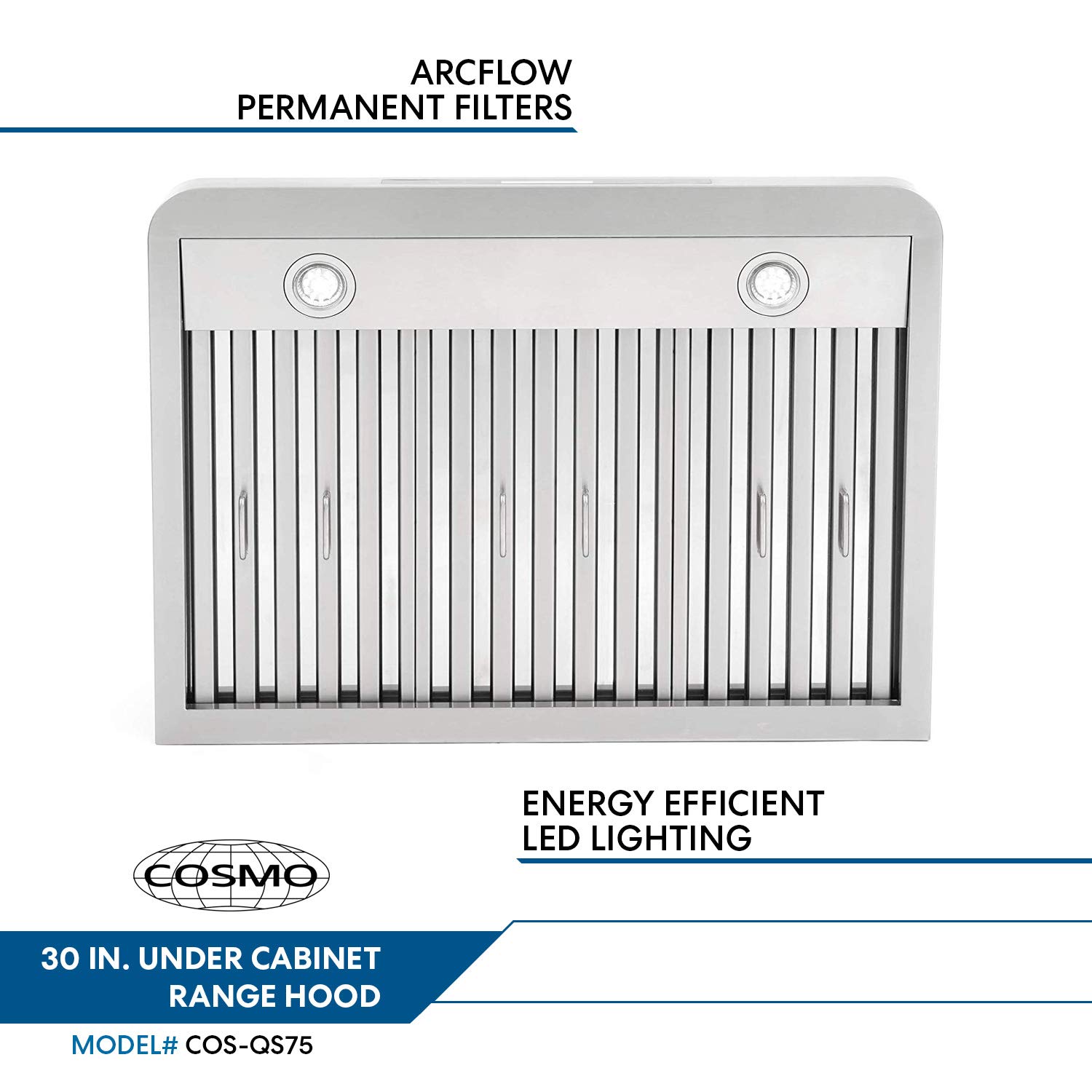 Cosmo QS75 30in Stainless Steel Range Hood with LED